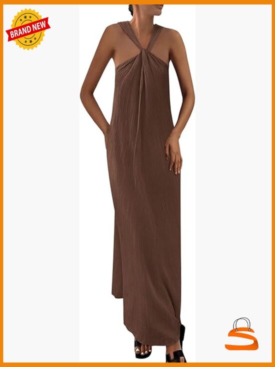 Dresses & Skirts - Womens Sleeveless Maxi Beach Vacation Dress with Pockets